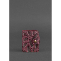 Женский кожаный кард-кейс 7.1 (Книжечка) бордовый с перьями