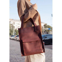 Кожаная женская сумка шоппер Бэтси с карманом бордовая